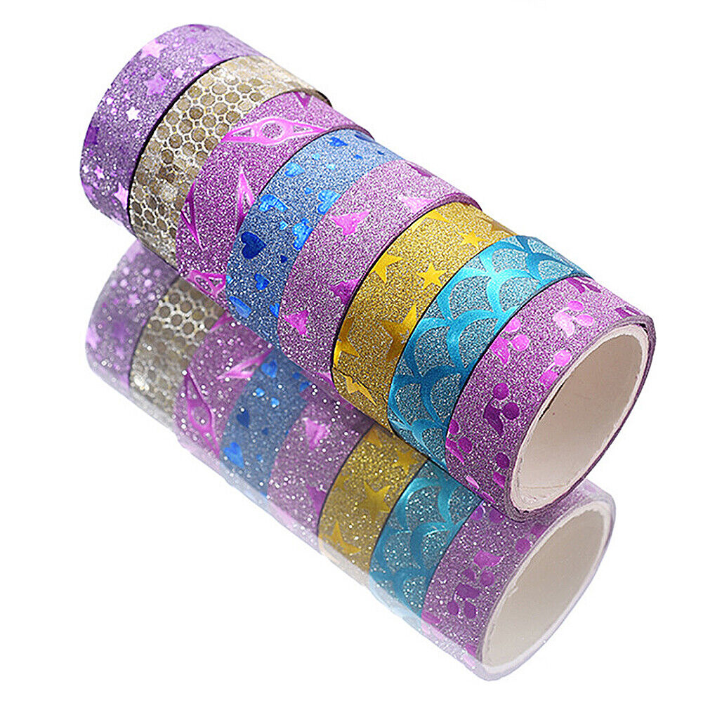10 PCS Masking Tape Sticker DIY Self Adhesive Glitter Washi Craft Decor 15mmx3m