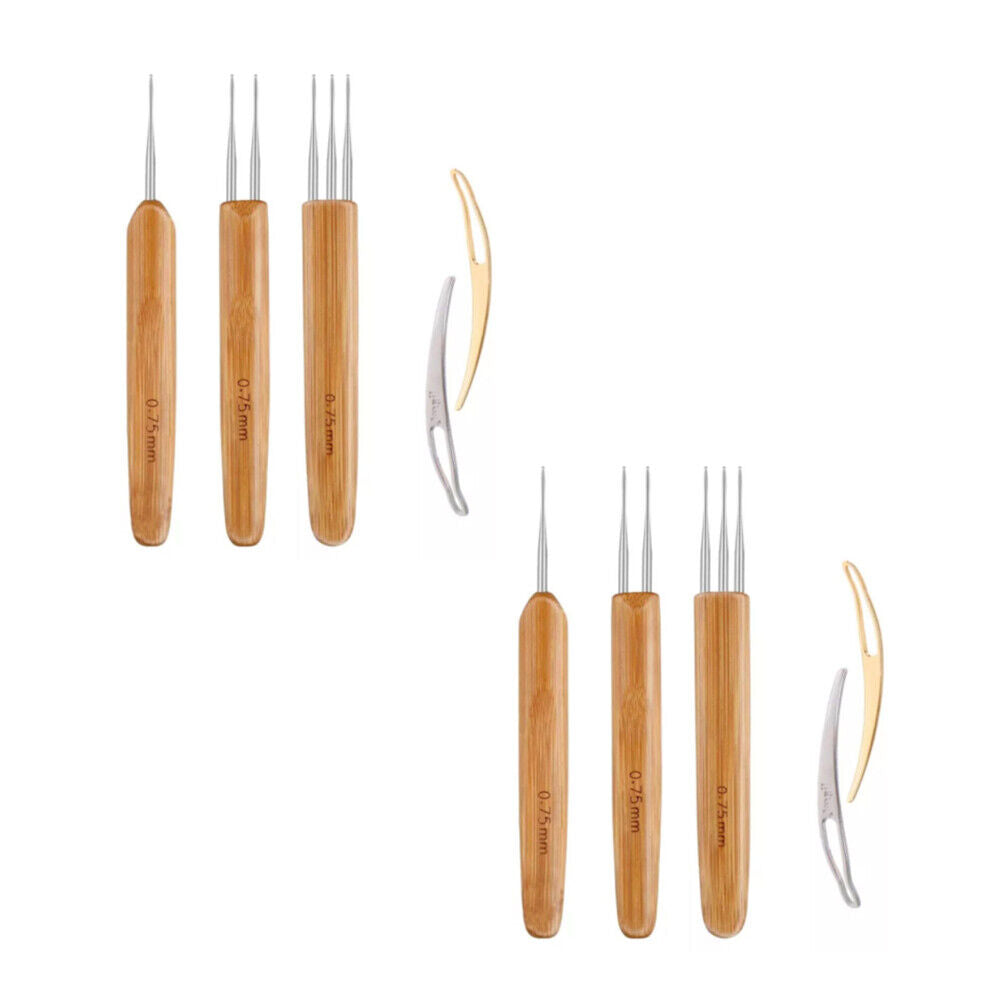 US 5-10Pcs Set Dreadlock Crochet Hook Bamboo Handle Tool Braid Hair Needle Weave