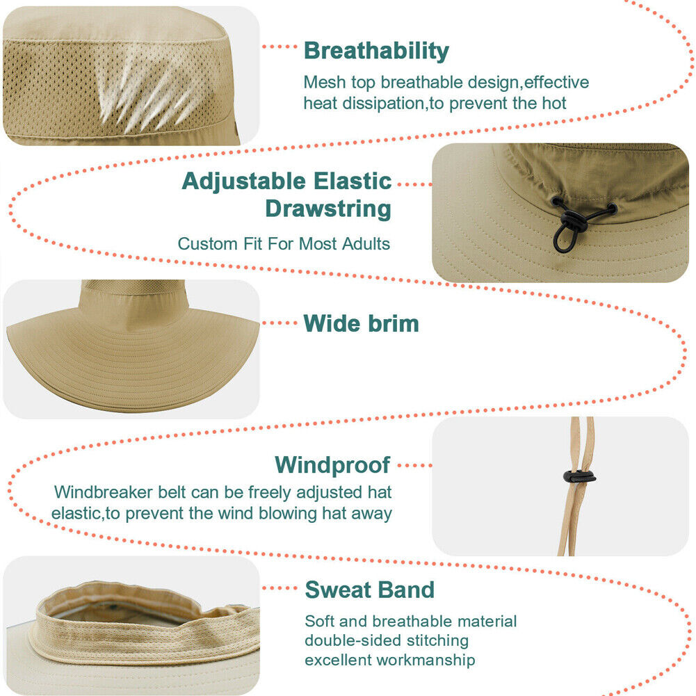 US 1~2 Pack Wide Brim Foldable & Adjustable Bucket Sunhat All Seasons Waterproof