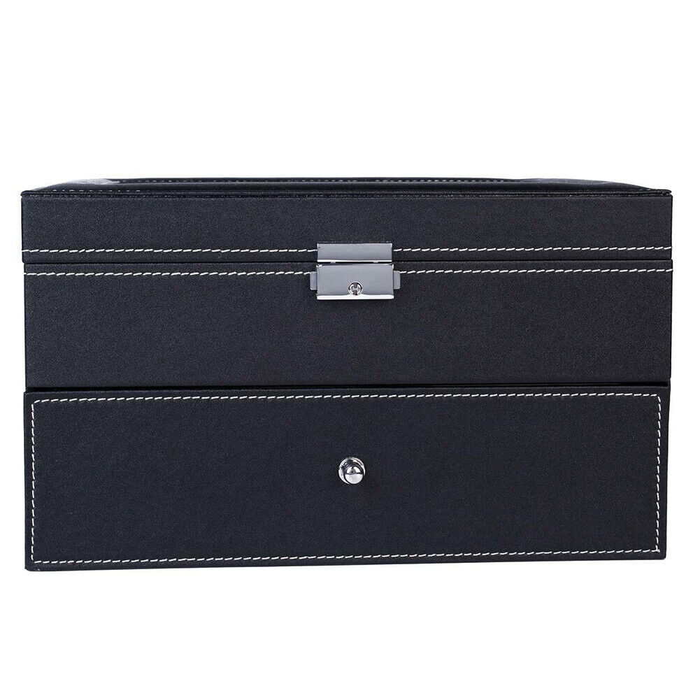 US Large 20 Slot Watch Organizer Box Case Glass Display Leather Jewelry Storage
