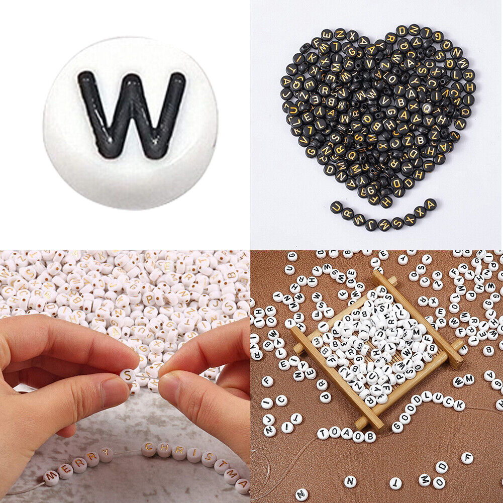 US 1000-2000 Pc Flat Round Acrylic Alphabet Letter Beads For DIY Jewelry Making