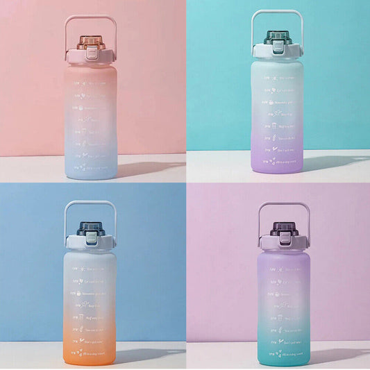 US Half Gallon 64 OZ Motivational Water Bottle Straw Time Marker BPA Free