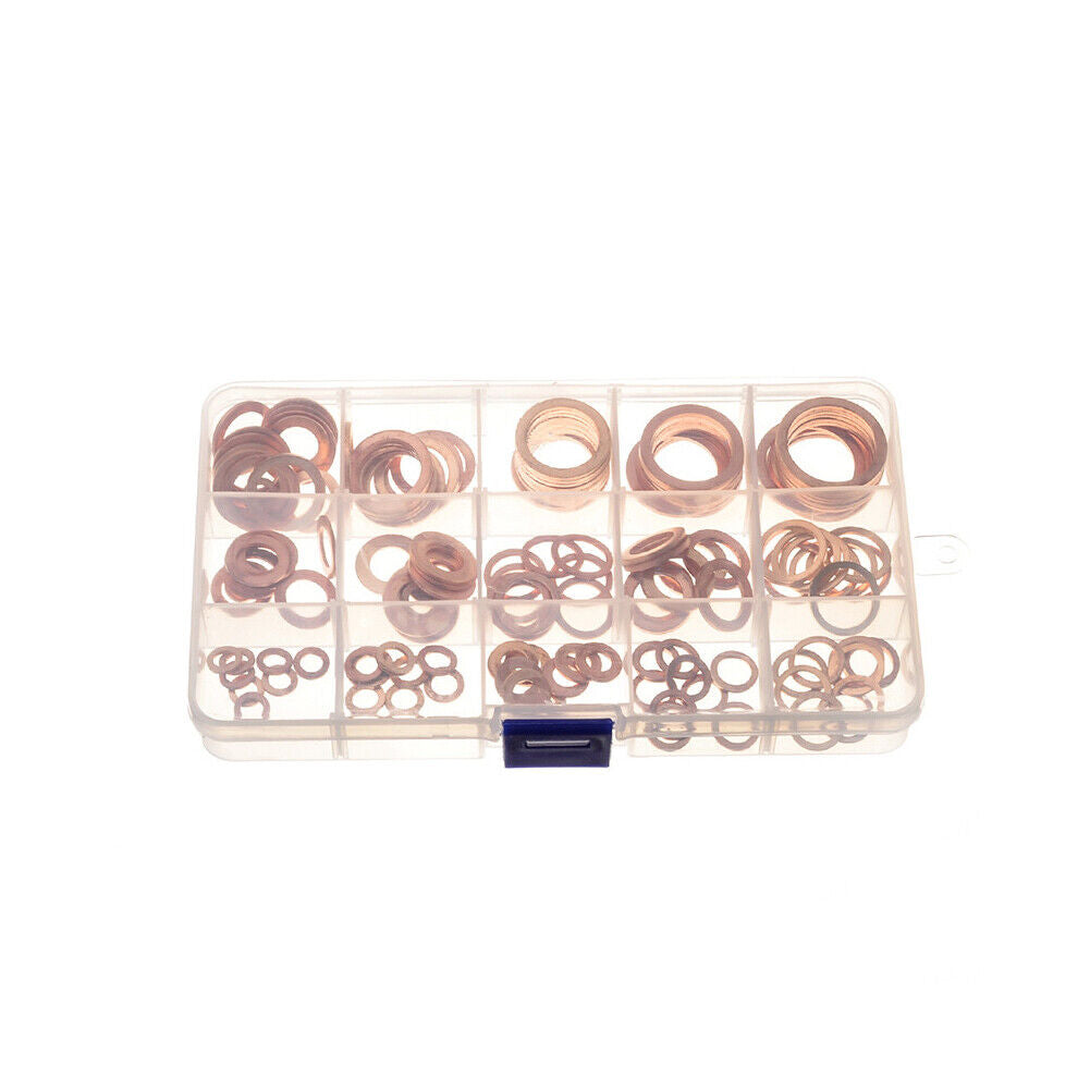 US150-300 M5-M22 Copper Crush Washer Gasket Set Flat Ring Seal Assortment Kit