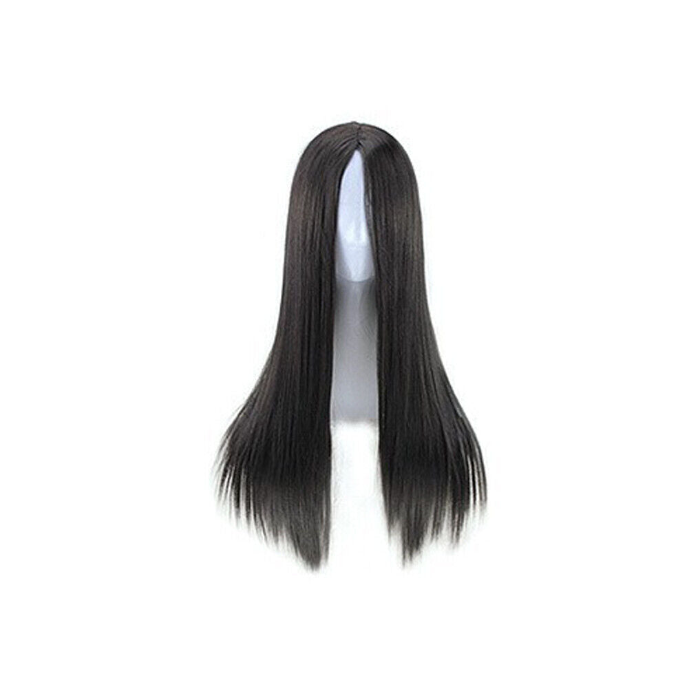 US 1-2 Pack Women Black Long Straight Heat Resistant Human Hair Wig Natural