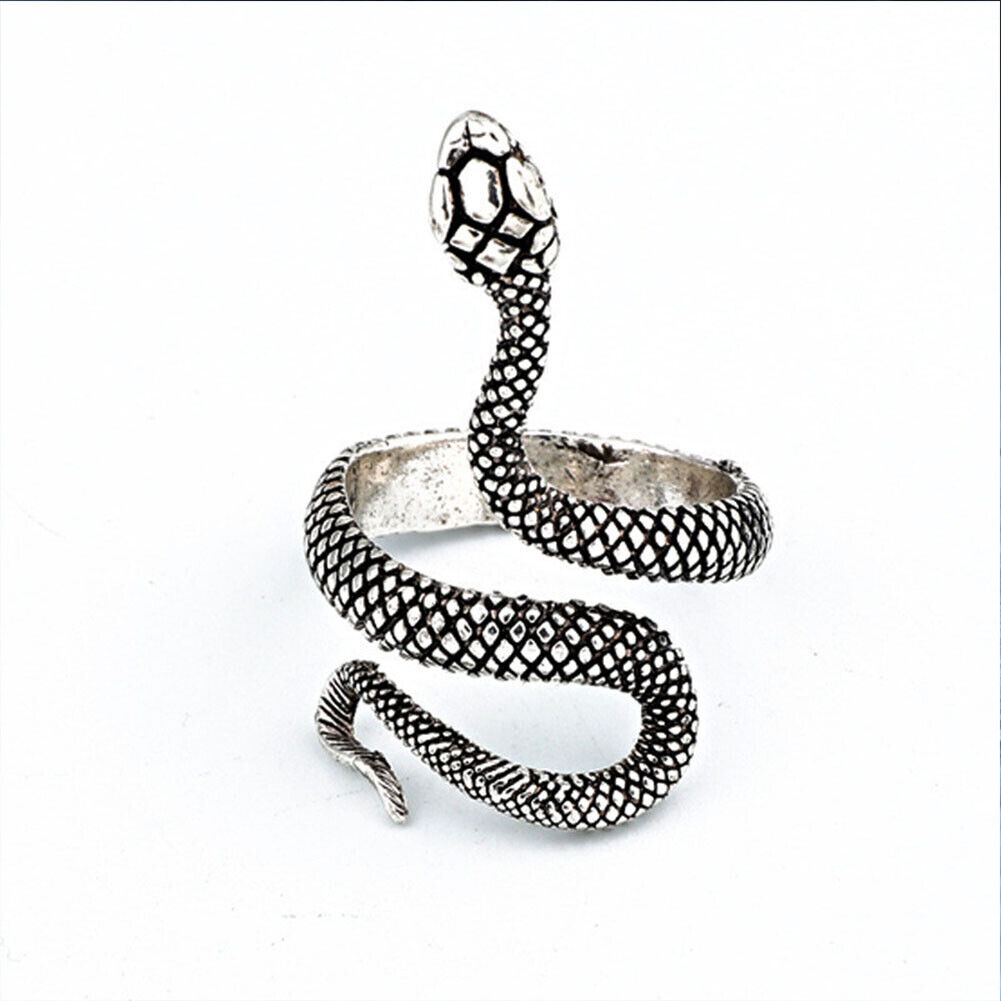 US 1-2 Stainless Steel Ring Snake Gothic Jewelry Retro Animal Adjustable Unisex