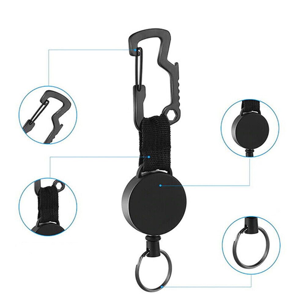 US 1-2Pc Retractable Key Chain Multifunctional Carabiner Badge Holder Anti Lost