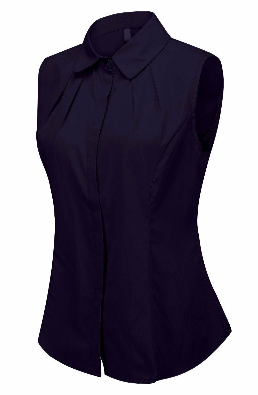 Women's Cotton Sleeveless Button Down Shirt Collared Pleated Blouse