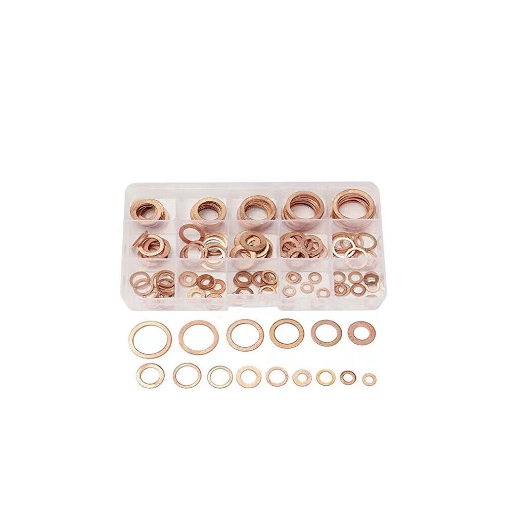 US150-300 M5-M22 Copper Crush Washer Gasket Set Flat Ring Seal Assortment Kit