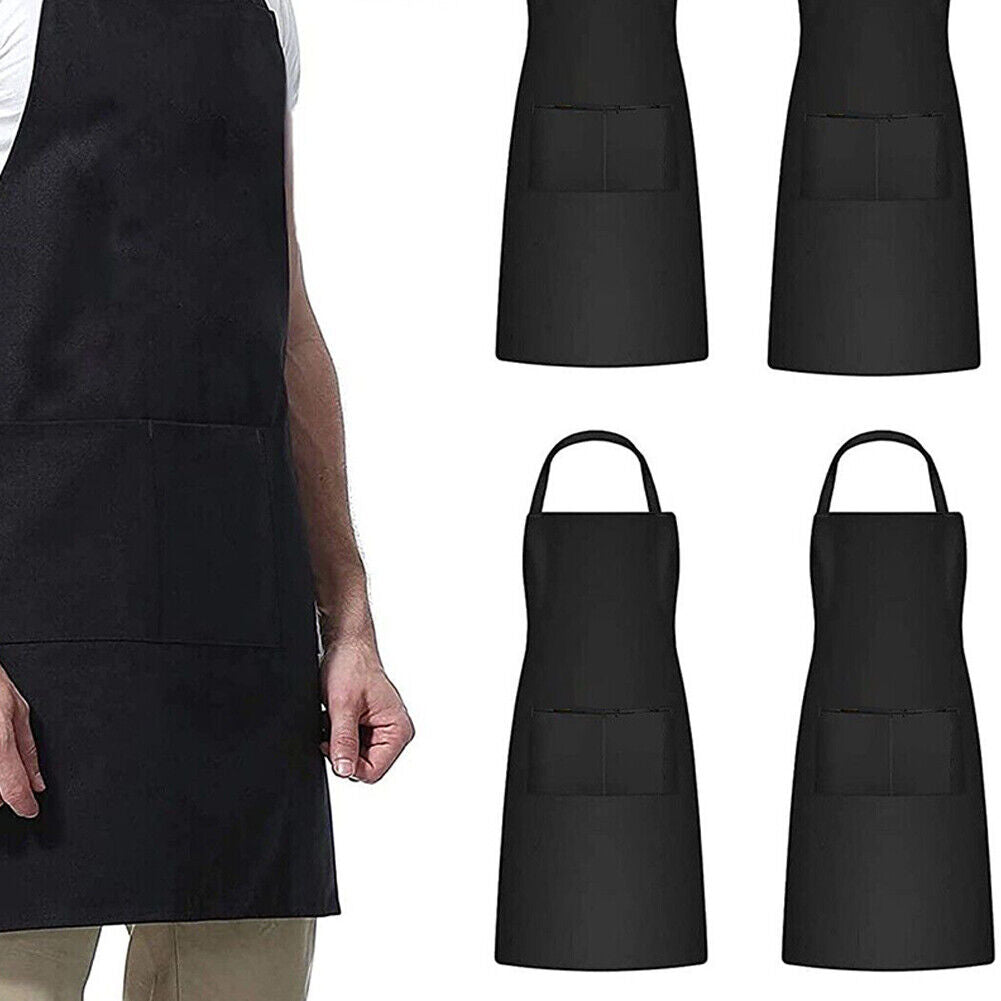US 2-4 Pcs Waterproof Chef Apron Black Catering Cooking Kitchen Butcher 2 Pocket