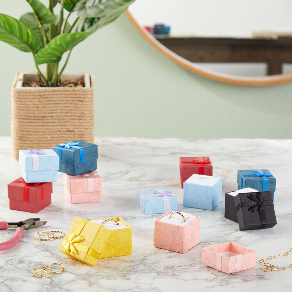 US 24 Pack Count Ring Gift Box Set with Bow for Weddings, 6 Colors 1.57x1.57 in