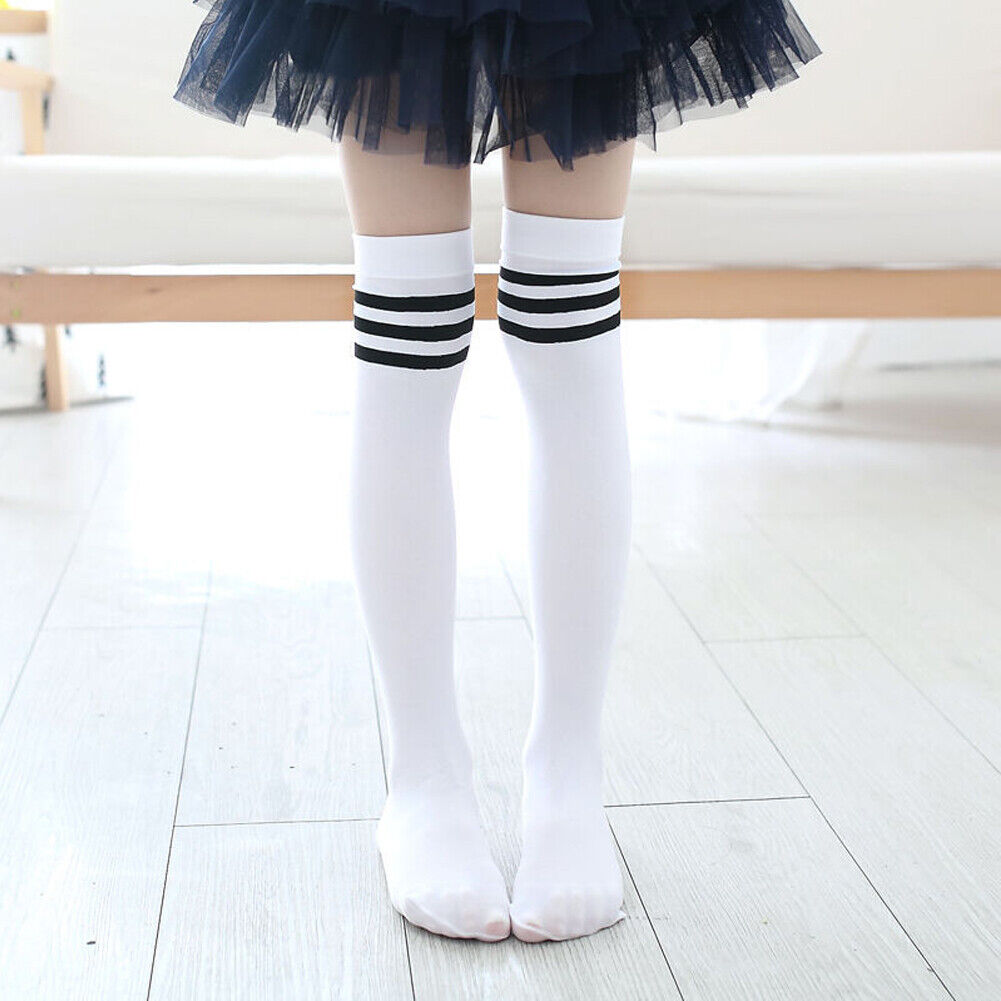 US 5-10 Pairs 13.7 Inch Striped Tube Socks Non-Slip Ribbed Cuffs Knee High Socks