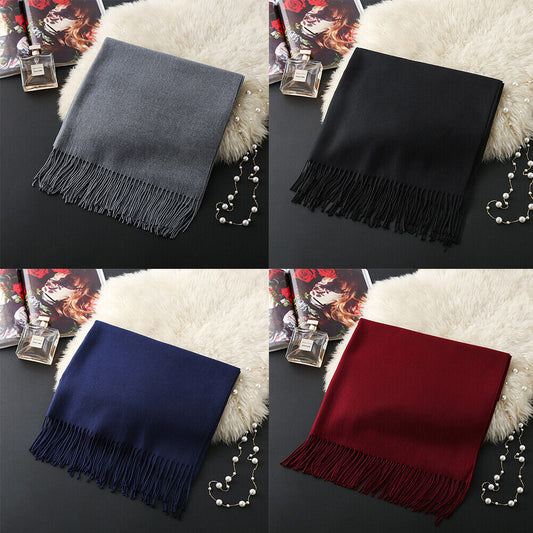 US Oversize Cashmere Scotland Wool Shawl Wrap Solid Blanket Mens Womens Scarf