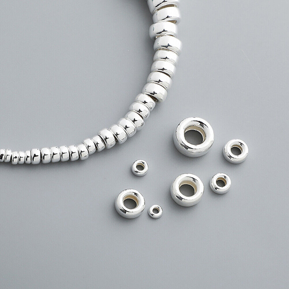 US 10Pack 925 Sterling Silver Flat Heishi Rondelle Spacer Round Beads DIY Making