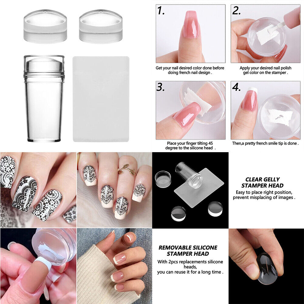 US 5~10 Pcs Nail Stamper Kit DIY Nail Art Stamp French Tips Tools with Scrapper