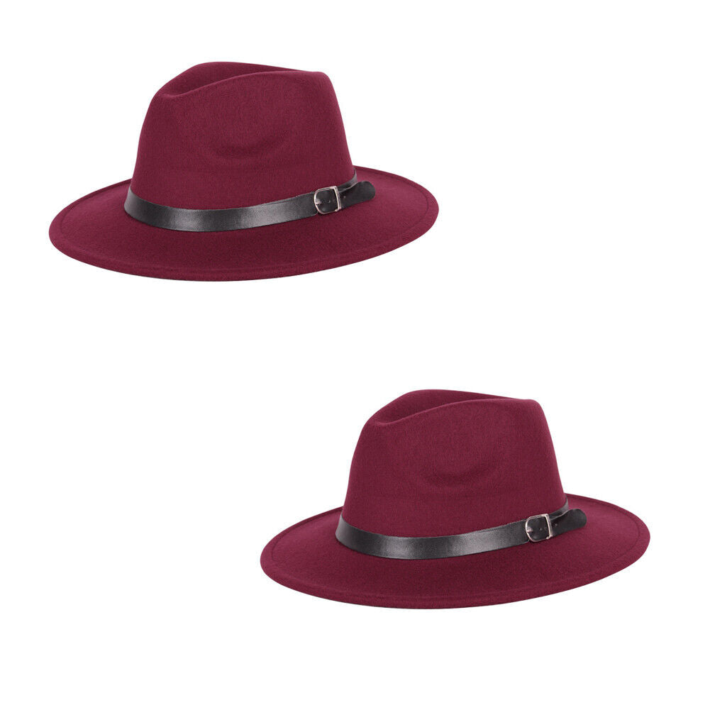 US 1-2 Pcs Wide Brim Fedora Hat Water Resistant Leather Band Winter Fall Western