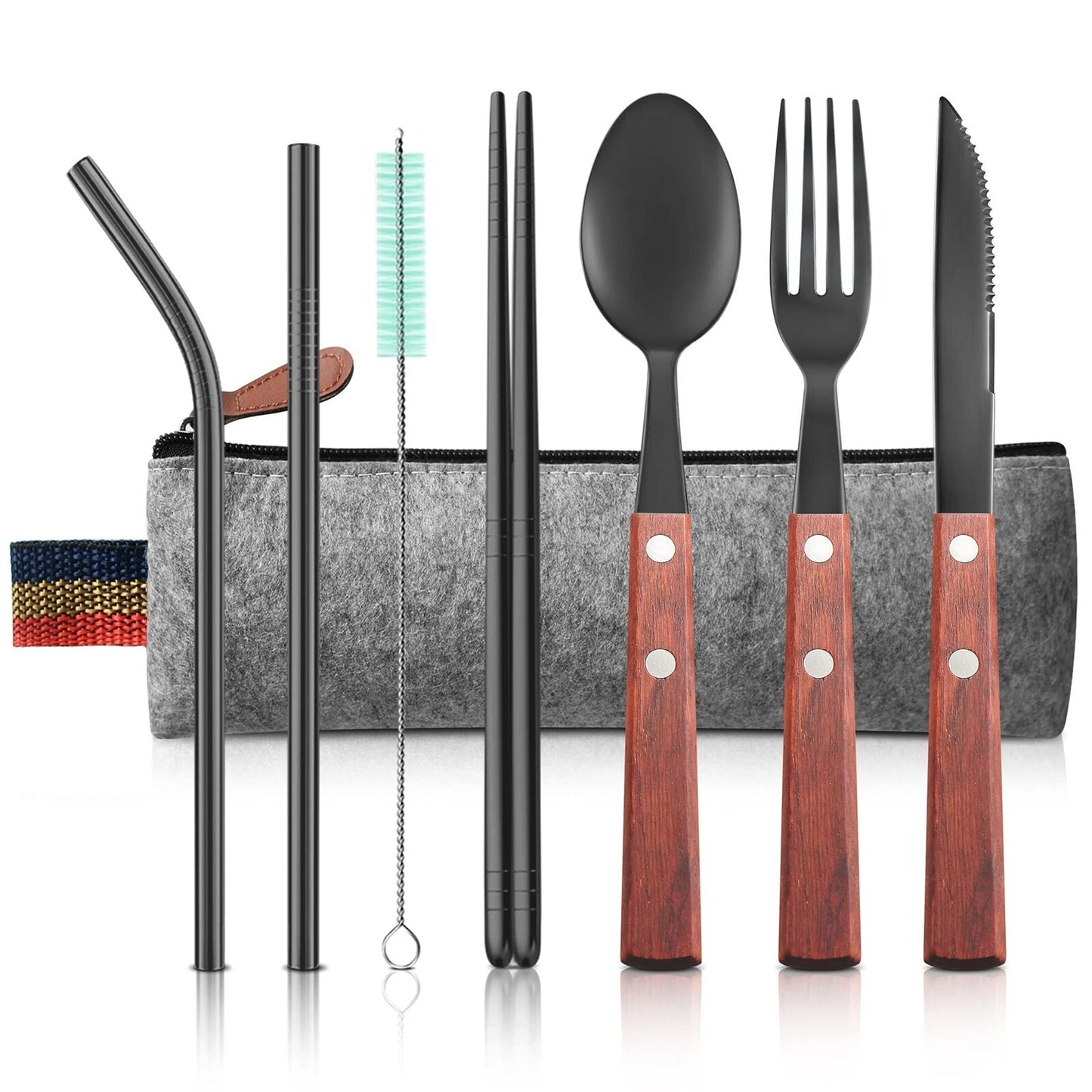 Reusable Camping Travel Utensils with Carrying Pouch， Flatware Set of Stainless