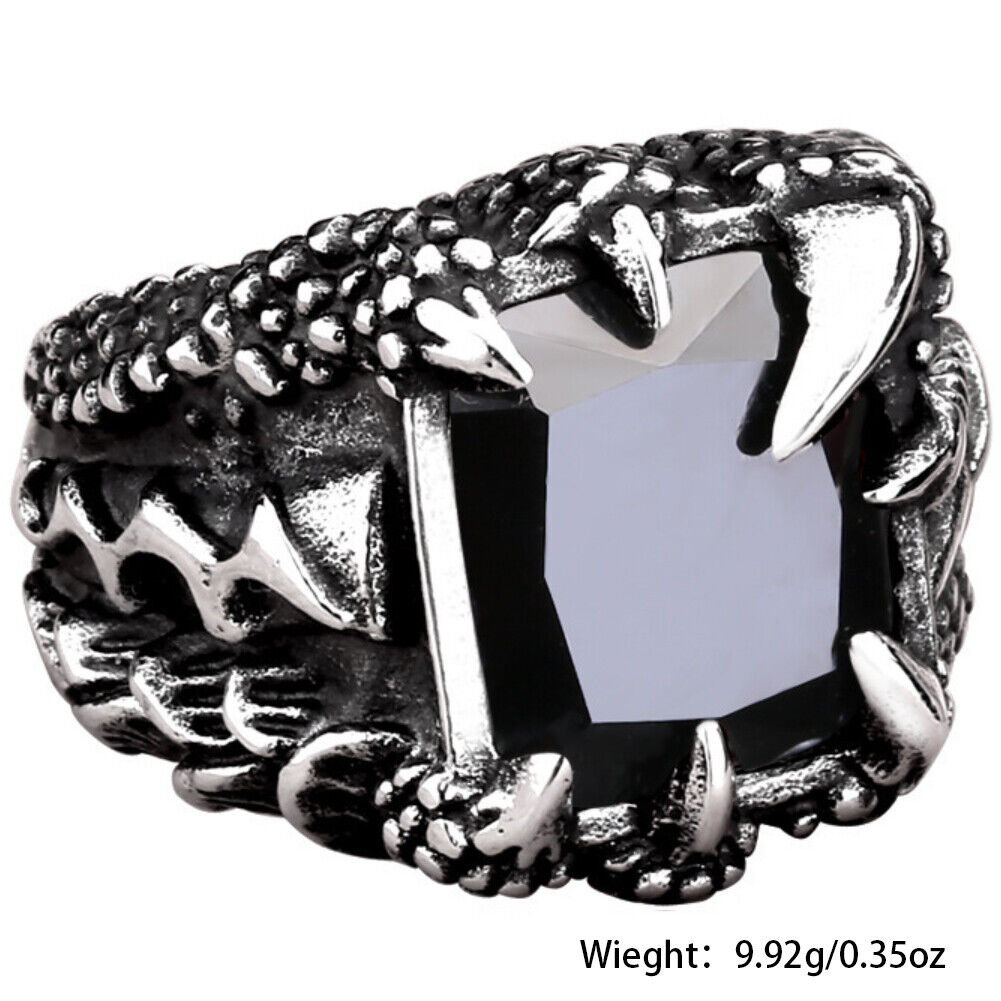 US 2 Pack Mens Stainless Steel Biker Black Onyx Dragon Claw Ring For Men