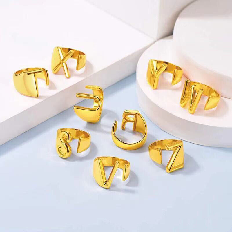 US Alphabet Letter A to Z Resizable Knuckle Ring Initial Gold Silver Letter Ring