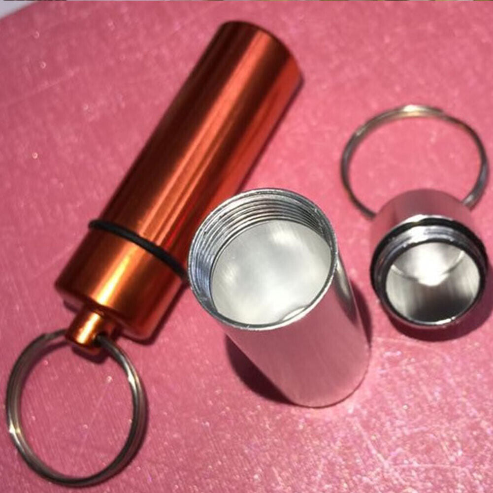 US 6-12 Aluminum Metal Pill Box Case Organizer Keychain Outdoor Medicine Bottle