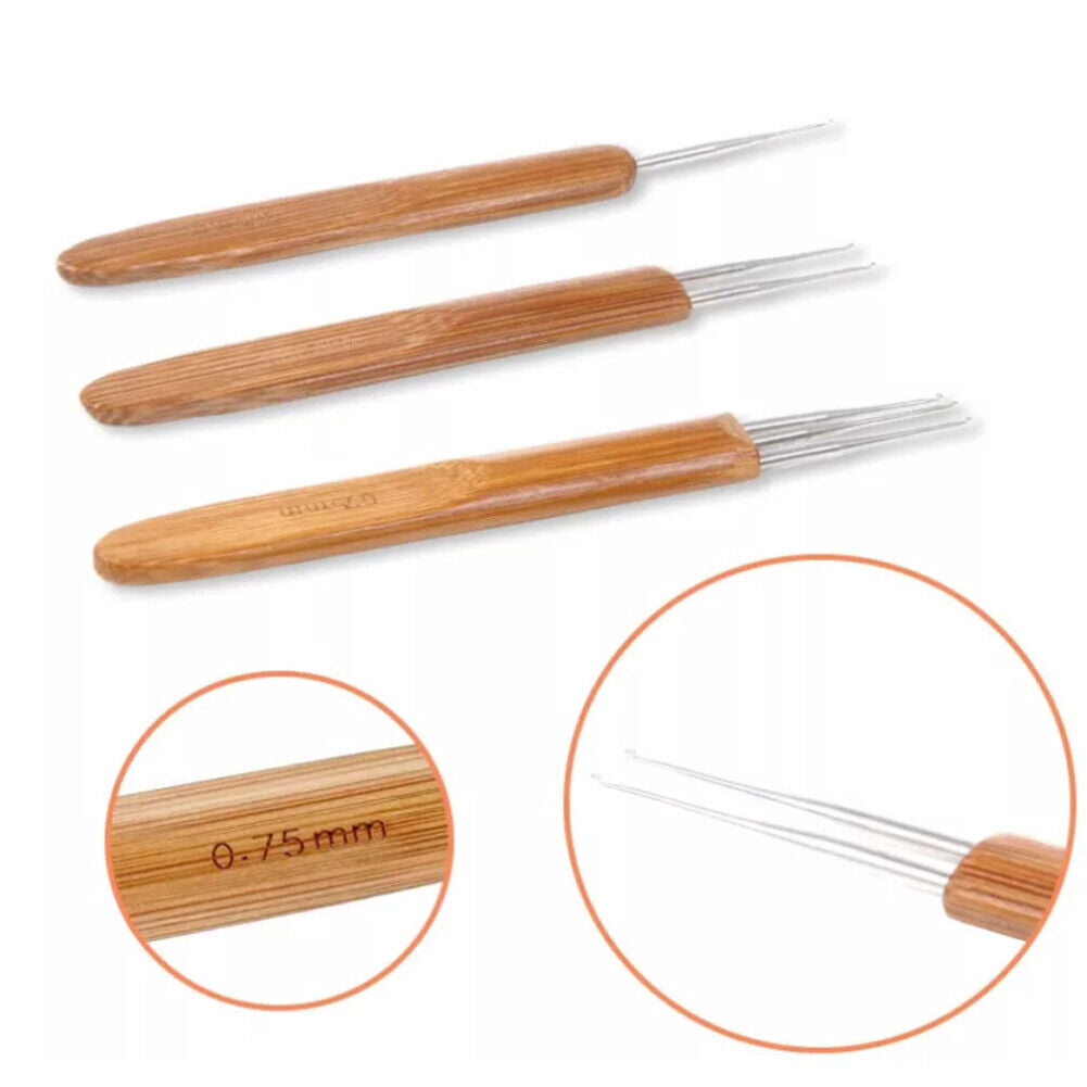 US 5-10Pcs Set Dreadlock Crochet Hook Bamboo Handle Tool Braid Hair Needle Weave