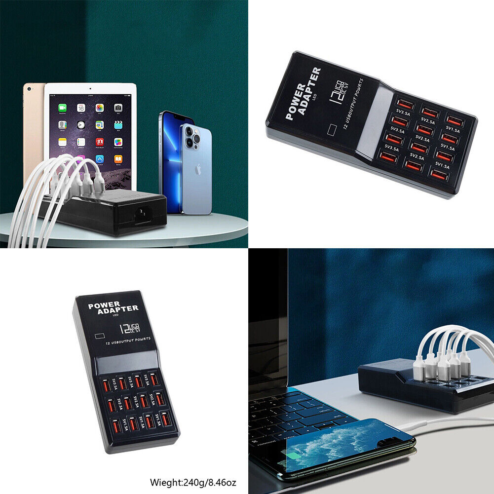 US Multi 12 Port USB Charging Station Hub Desktop Wall Phone Charger Organizer
