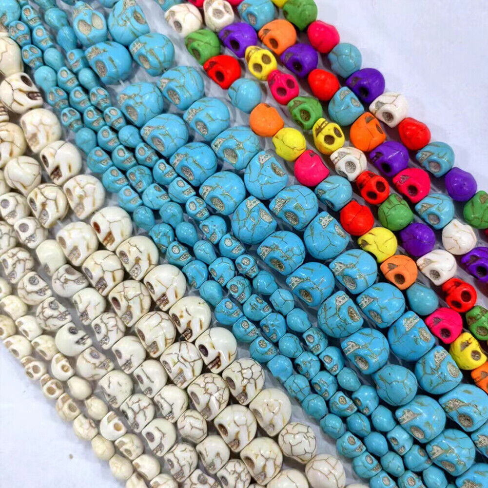 US Howlite Skull Beads Dyed Skull Shaped Beads - Available in 8mm 10mm 18mm