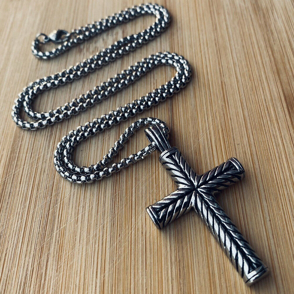 US 2-4 Pack Cool Boys Men Stainless Steel Cross Pendant Necklace Women Chain