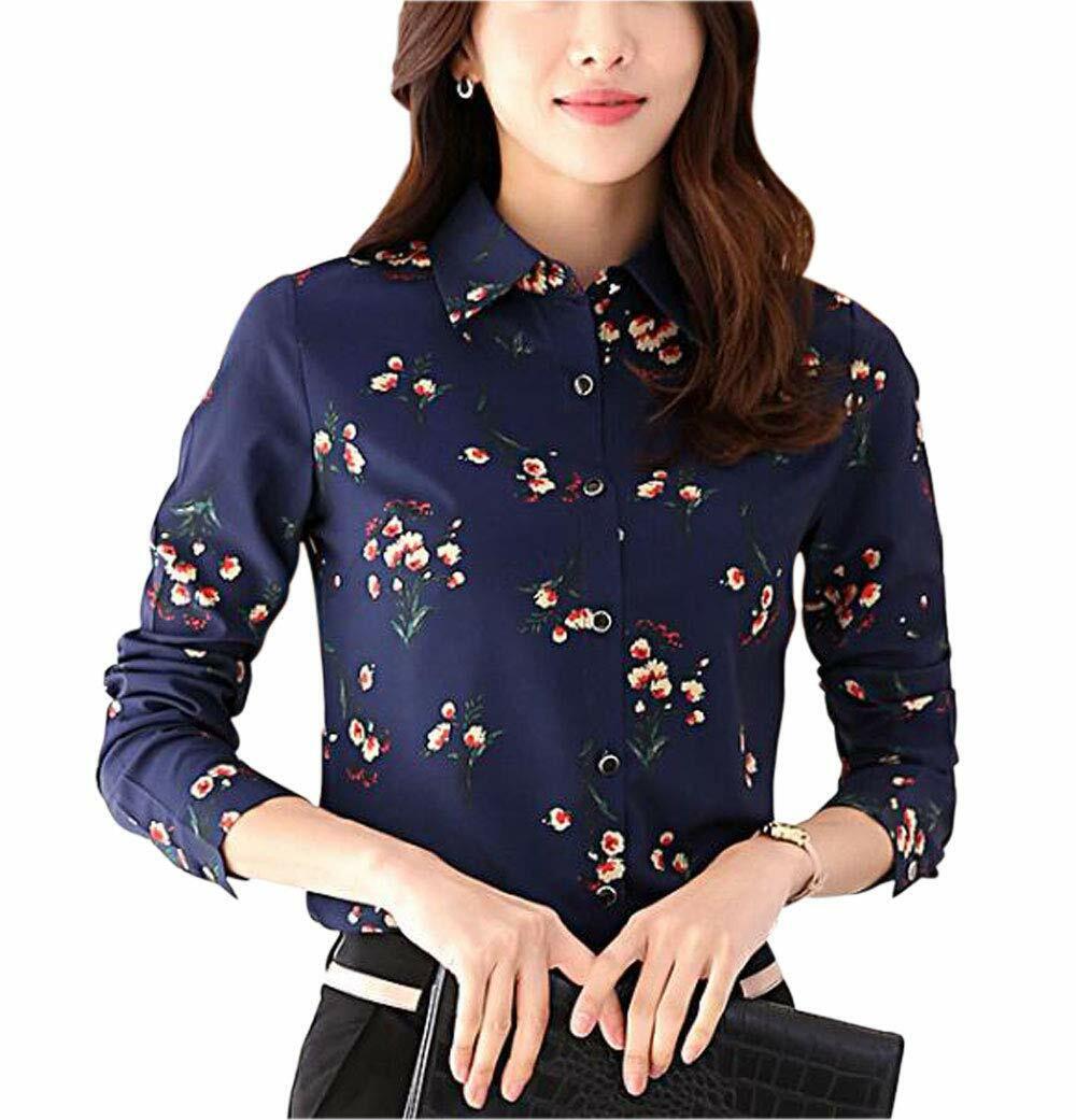 Women's Button Down Long Sleeve Printed Shirt Tailored Blouse