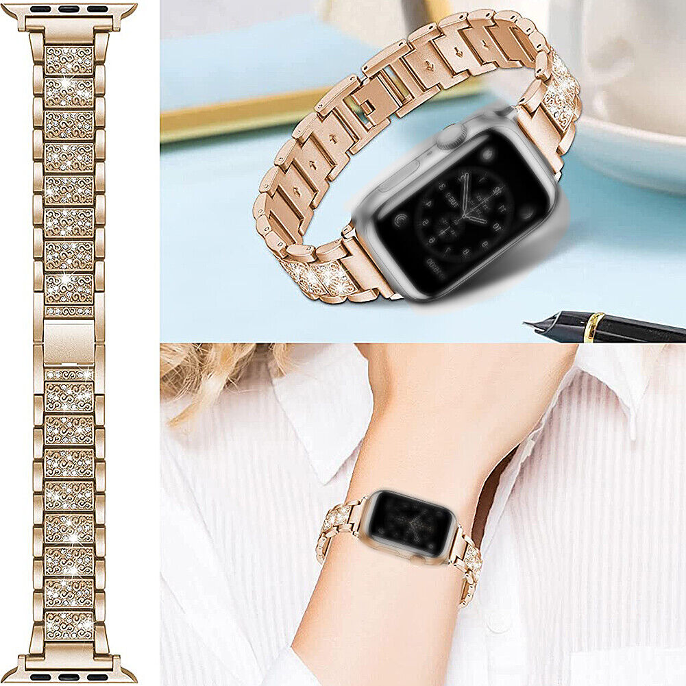 US Bling Diamond Stainless Steel Band Strap For Apple iWatch Series 1-7, 38-44MM