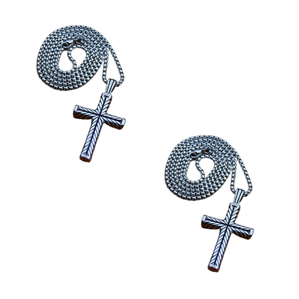 US 2-4 Pack Cool Boys Men Stainless Steel Cross Pendant Necklace Women Chain