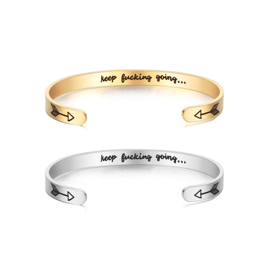 US 2-4 Pack Bangle Bracelet Open Cuff Inspirational Keep Going Letter Engraved