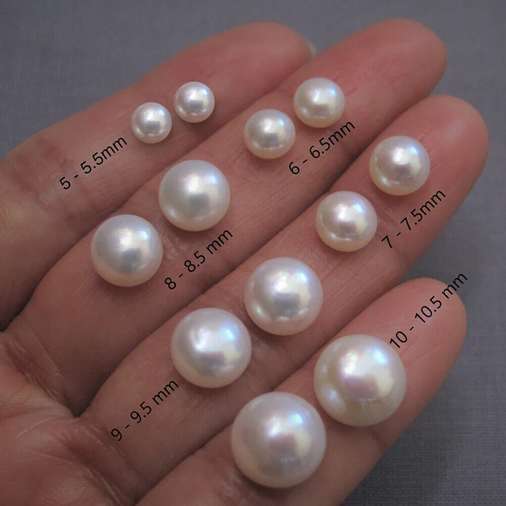 US 5A 10 Pairs 6~10.5mm Real Freshwater Loose Pearl Beads Flat Back Half Drilled