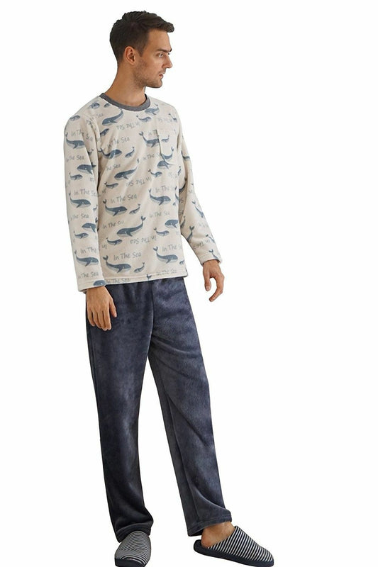 Men Plush Fleece Pajamas Set