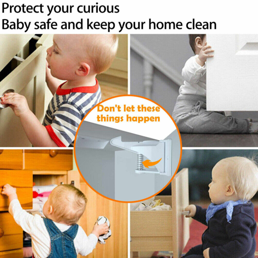 US 10-20 Pcs Set Baby Safety Cabinet Locks NO Drilling Adhesive Latches Drawer