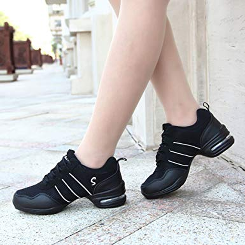 Womens Mesh Ballroom Dance Sneaker Lightweight Jazz Heel Shoes