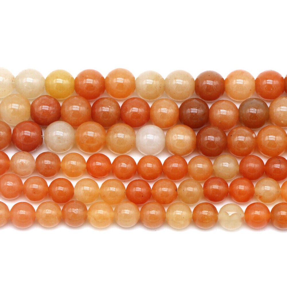 US 6/8/10MM Natural Round Orange Crystal Stone Loose Spacer Beads DIY Jewelry