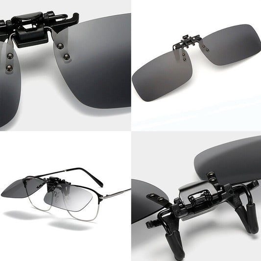 US 2-4 Pc Flip Up Clip On Sunglasses Glasses Polarized Night Vision Driving Len