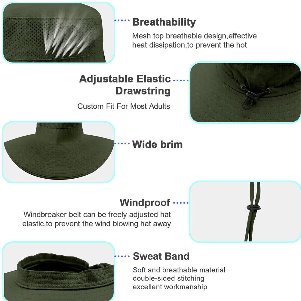 US 1~2 Pack Wide Brim Foldable & Adjustable Bucket Sunhat All Seasons Waterproof