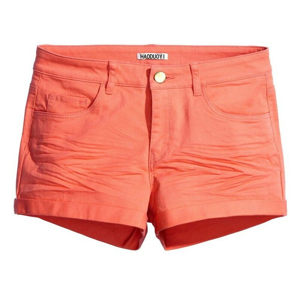 HaoDuoYi Womens Solid Color Fitted Low Waist Casual Hot Shorts