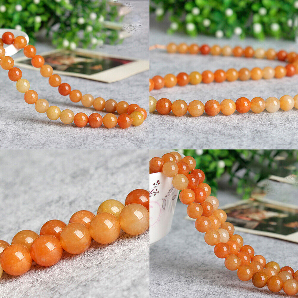US 6/8/10MM Natural Round Orange Crystal Stone Loose Spacer Beads DIY Jewelry