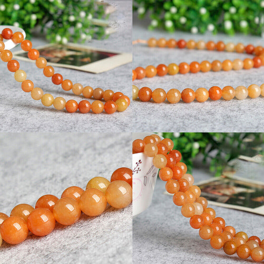 US 6/8/10MM Natural Round Orange Crystal Stone Loose Spacer Beads DIY Jewelry