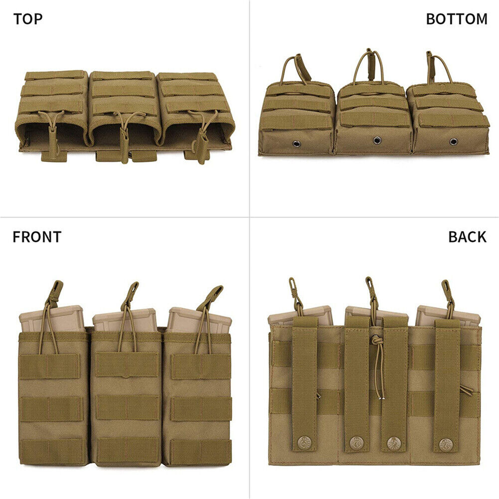 US Tactical Molle Triple Magazine Pouch Nylon Open 5.56 .223 Rifle Mag Holder