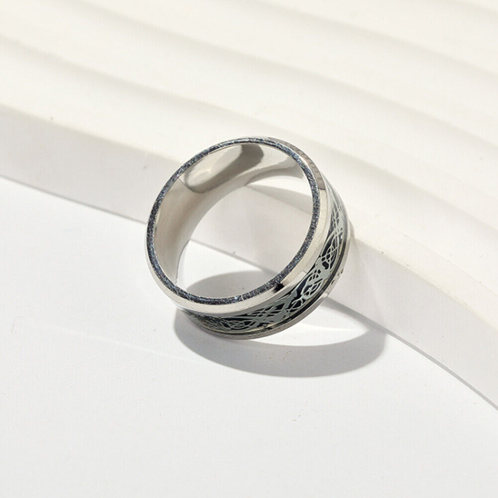 US 2-4 Pc Mens Celtic Blue Stainless Steel Dragon Wedding Band Ring Men Women