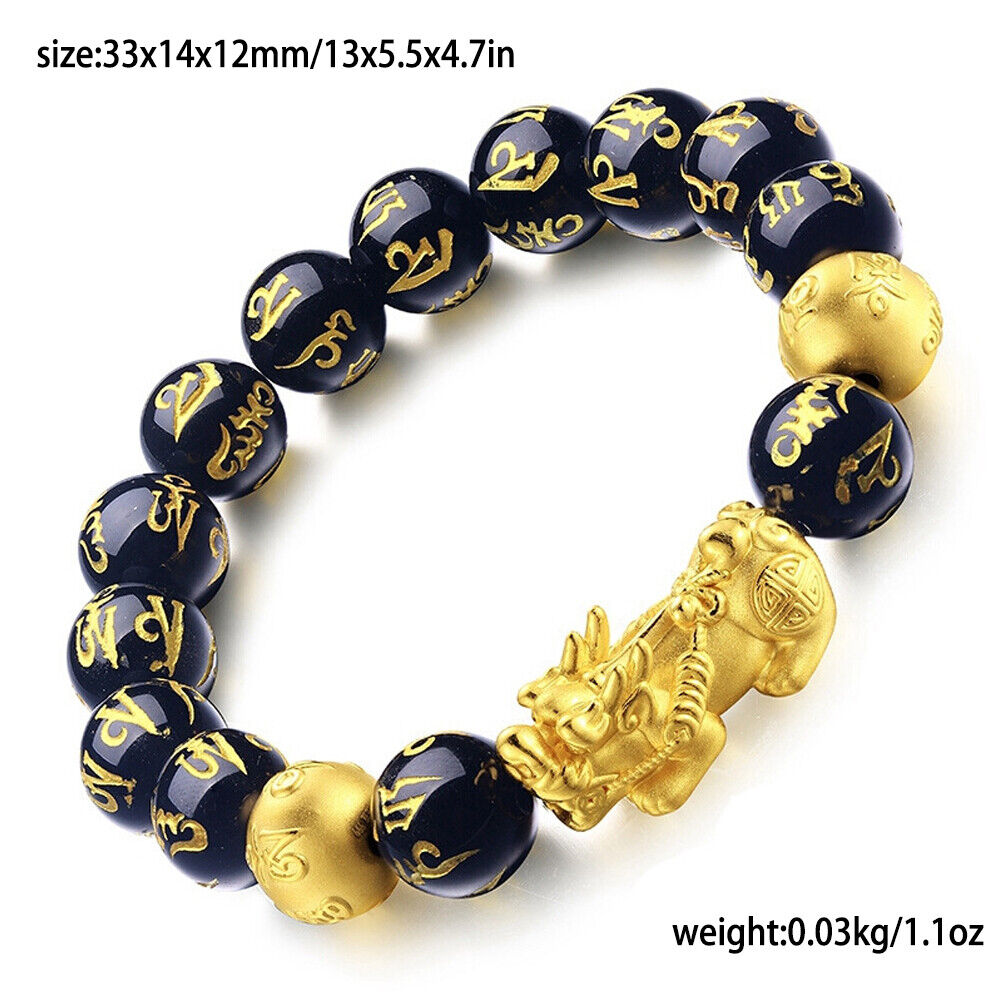 US 4-8 Pack Pi Xiu Obsidian Bracelet Dragon Bead Attract Wealth&Good Luck Bangle