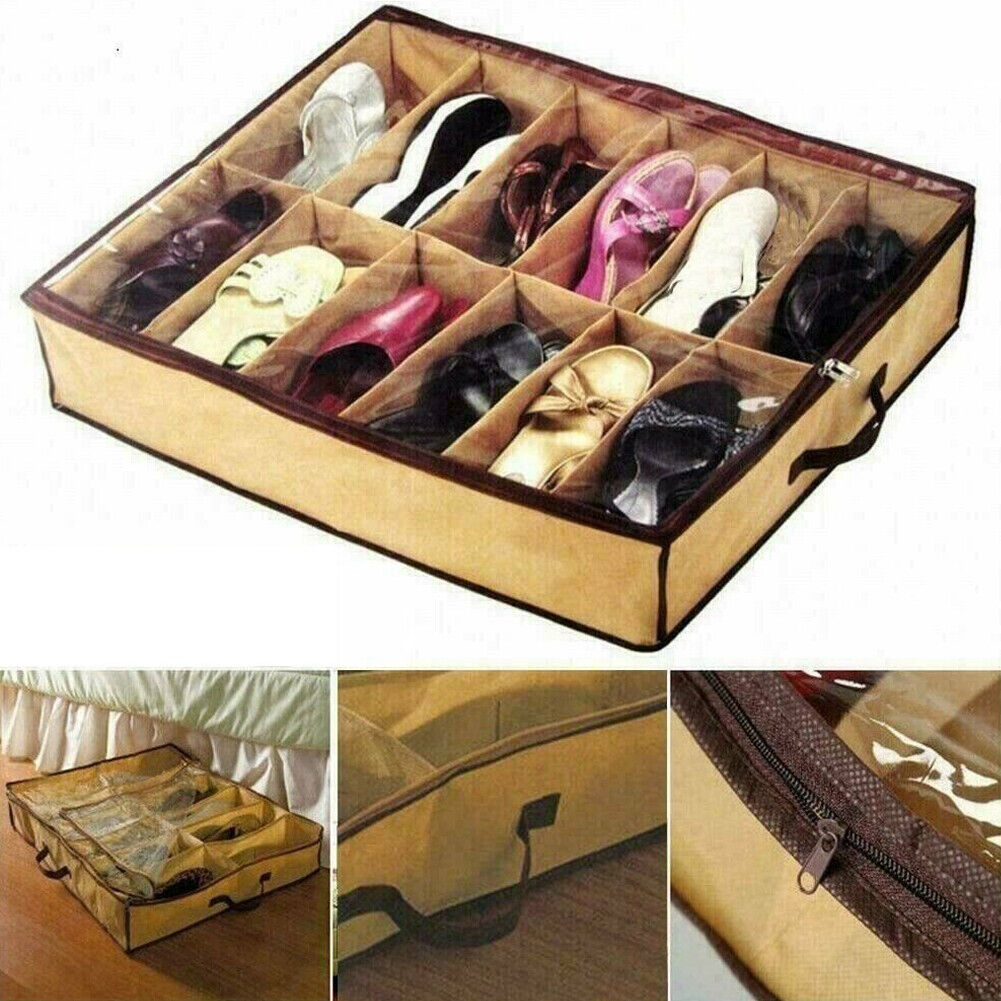US 2-4 Pack Under Bed Shoe Storage Organizer Holder Shoes Closet Box Bag Zipper