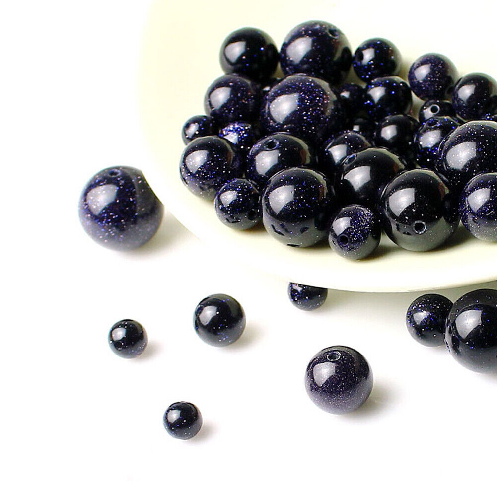 US 6/8/10MM Natural Blue Sandstone Loose Beads Starry Sky Stone Round DIYJewelry