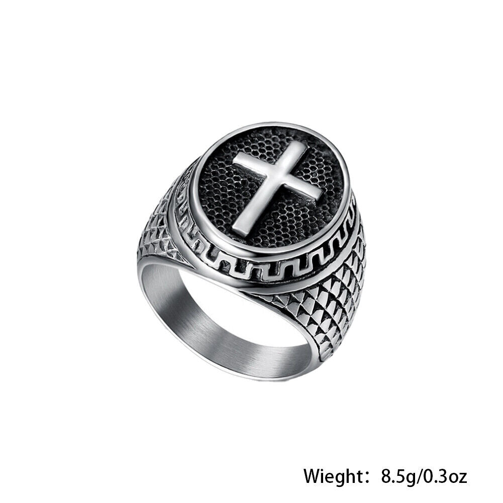 US Stainless Steel Mens Christian Cross Ring For Men Women Silver Size 7-11
