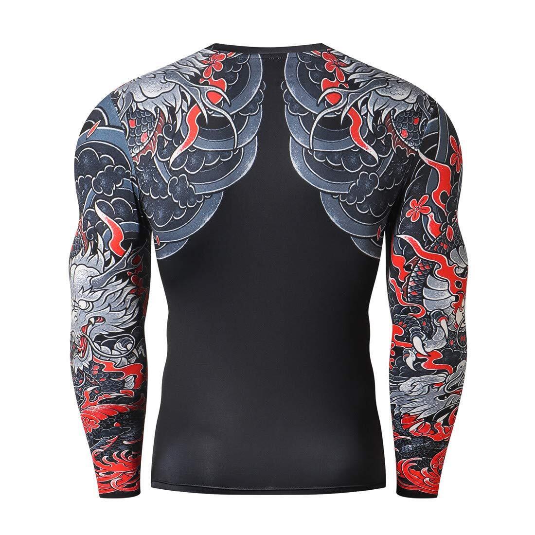 Men's Novelty Cycling Compression Top Long Sleeve Shirt Tattoo Pattern Fall Gear