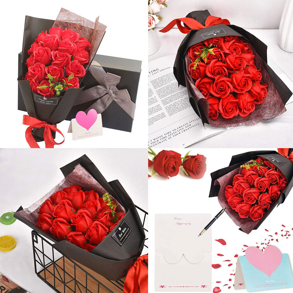 US 18 Pcs Eternal Rose Soap Flower Bouquet Valentine's Day Gift Girlfriend Wife