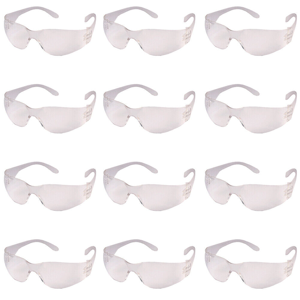 US 12 PAIR Protective Safety Glasses Clear Lens Work UV Lot of 12